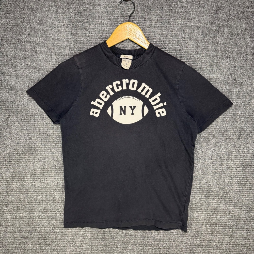 Abercrombie & Fitch Vintage Muscle Tee Black Football Graphic XL